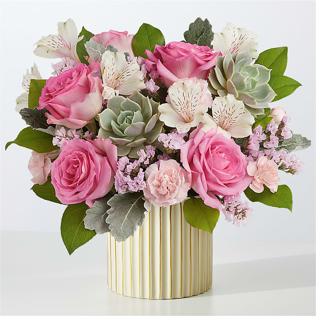 Dusty Rose Bouquet with Ivory Vase – Halstead Floral At The Plaza, Halstead KS