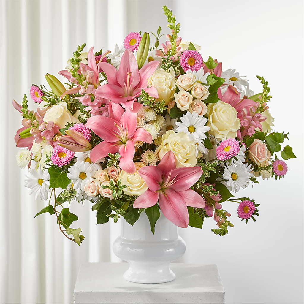 Empathetic Blooms Urn Arrangement – Halstead Floral At The Plaza, Halstead KS