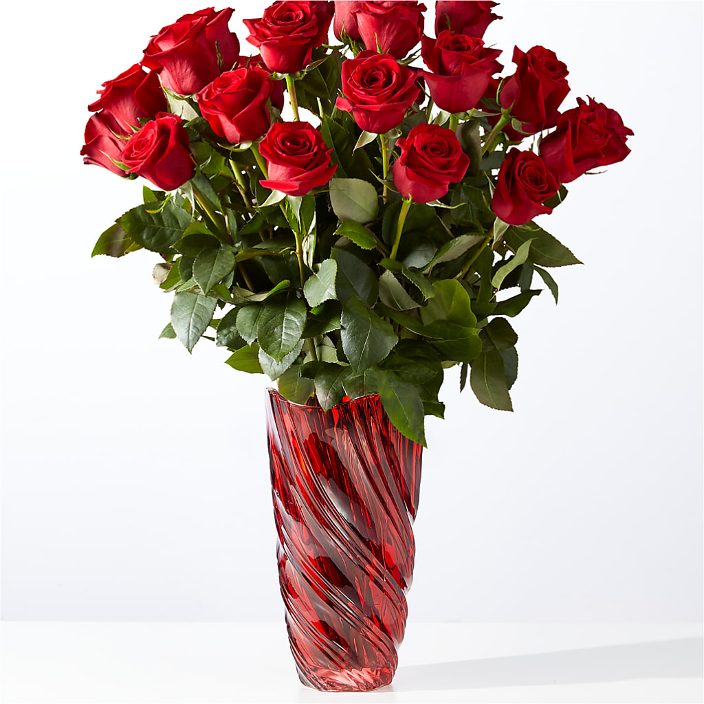 Classic Love Red Rose Bouquet with Luxe Swirl Vase – Halstead Floral At The Plaza, Halstead KS