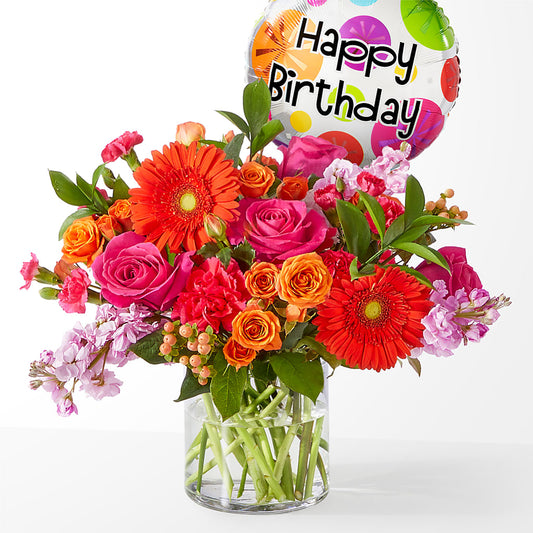 Fiesta Bouquet with Birthday Balloon –  Halstead Floral At The Plaza, Halstead KS
