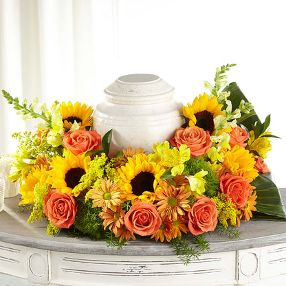 Faithful Sunflower Cremation Adornment –  Halstead Floral At The Plaza, Halstead KS