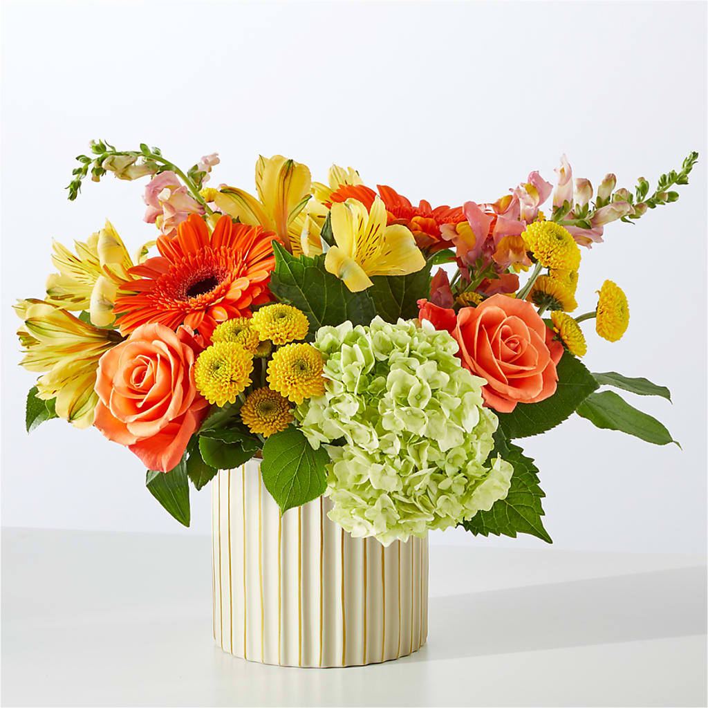 Autumn Sunshine Bouquet with Ivory Vase –  Halstead Floral At The Plaza, Halstead KS