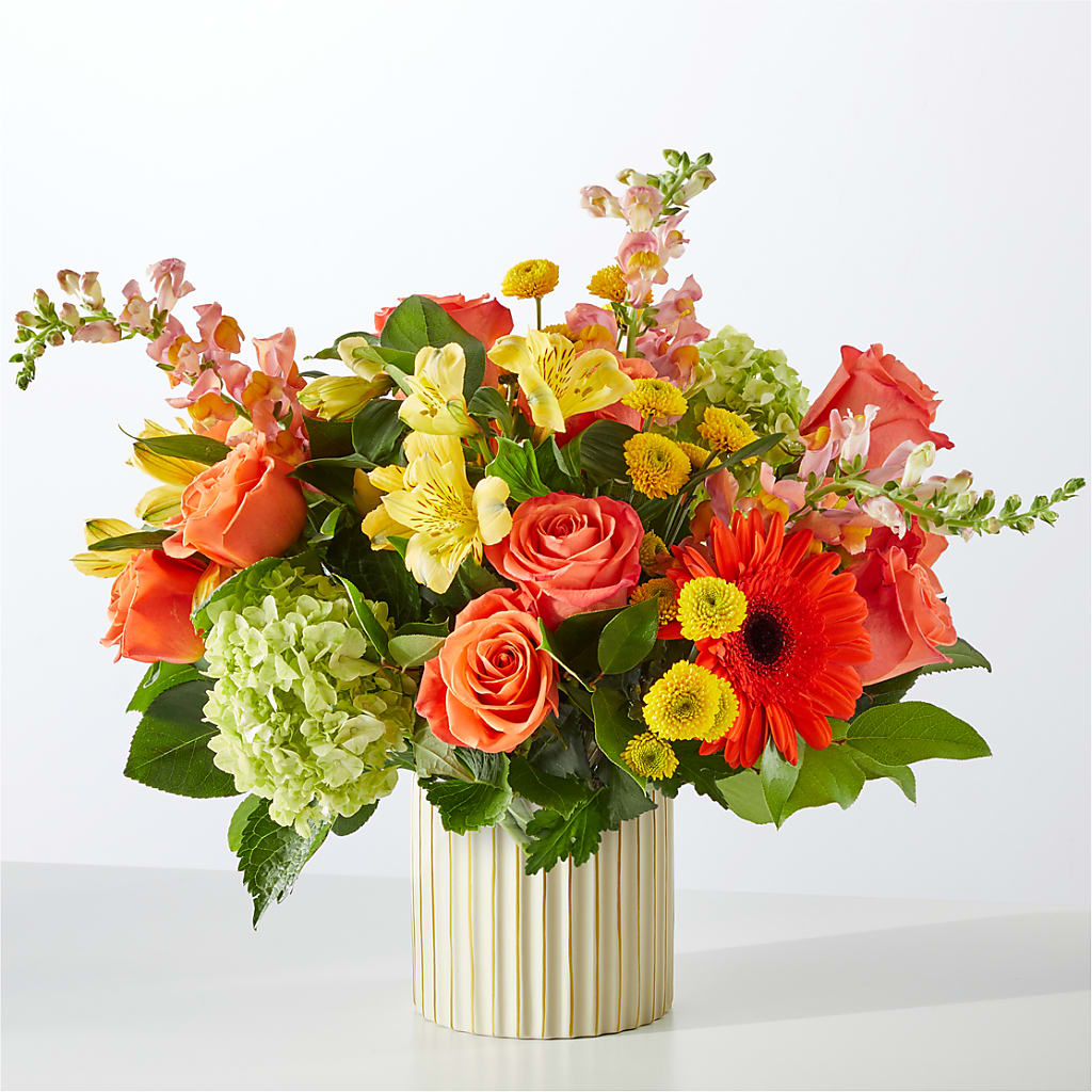 Autumn Sunshine Bouquet with Ivory Vase –  Halstead Floral At The Plaza, Halstead KS