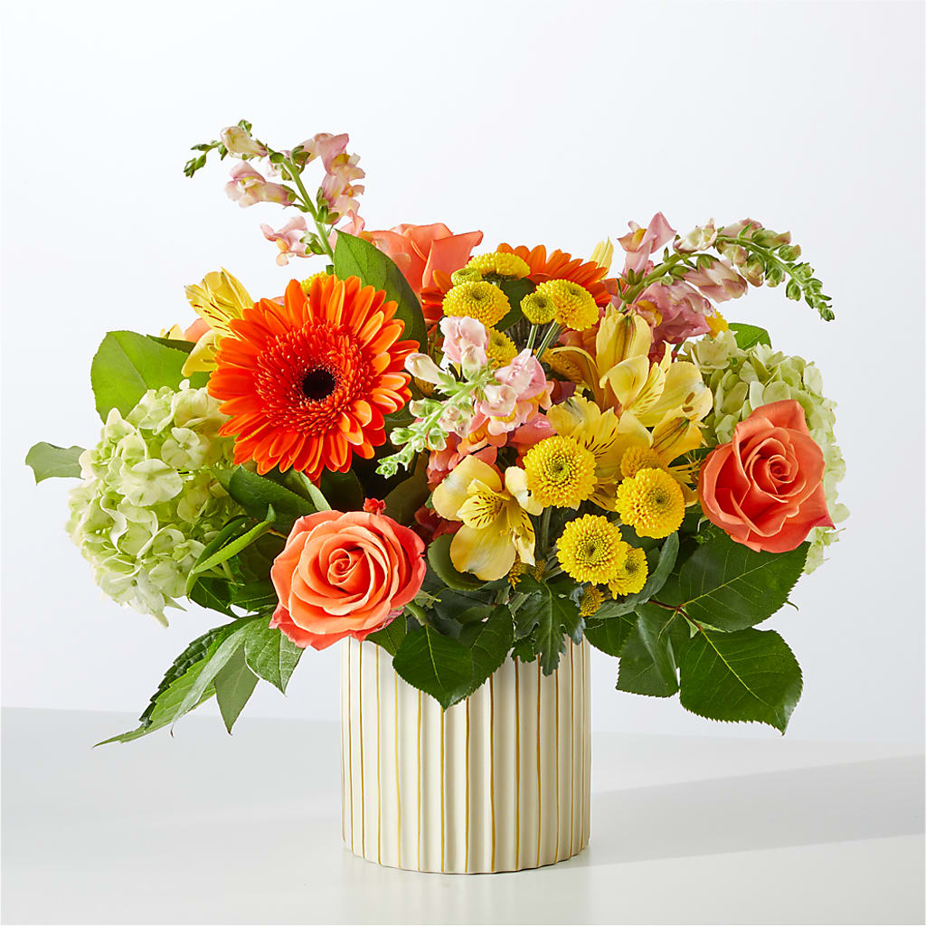 Autumn Sunshine Bouquet with Ivory Vase –  Halstead Floral At The Plaza, Halstead KS