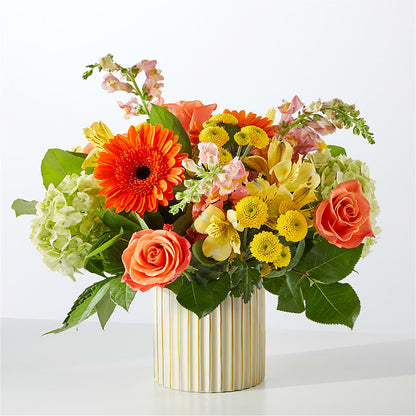 Autumn Sunshine Bouquet with Ivory Vase –  Halstead Floral At The Plaza, Halstead KS
