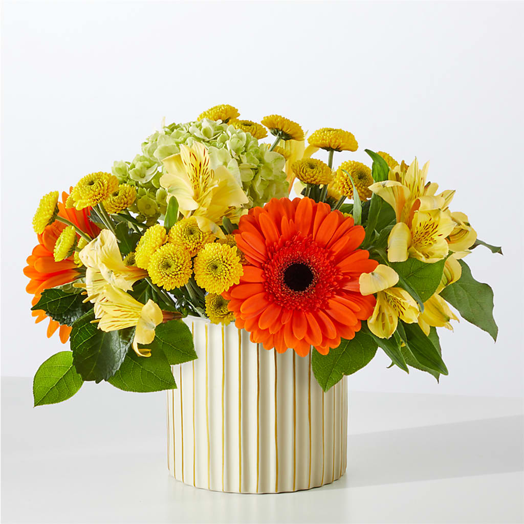 Autumn Sunshine Bouquet with Ivory Vase –  Halstead Floral At The Plaza, Halstead KS
